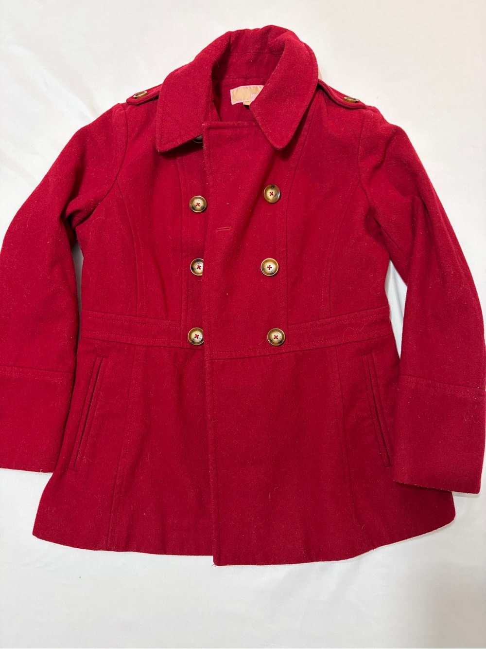 Michael Kors Red Wool Blend Double Breasted Pea Coat Jacket Medium Winter Preppy